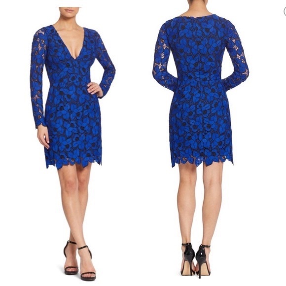 Dress the Population Katherine Blue Leaf Short Lace Cocktail Dress SZ Medium - Picture 2 of 9